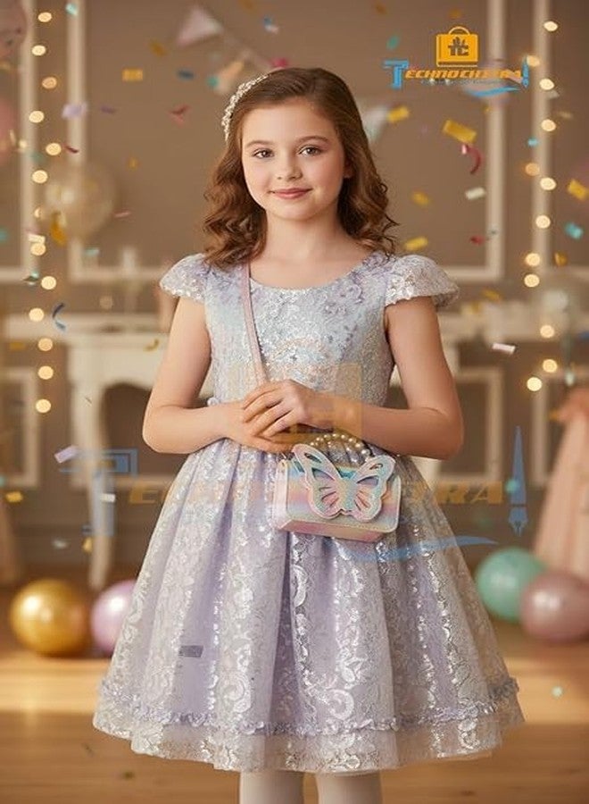 SHREE TECHNESH Fashion Sparkle Butterfly Sling Bag for Kids Girls | Glitter Purse with Pearl Handle and Adjustable Belt| Cute & Handy Multipurpose Pouch - Image 4